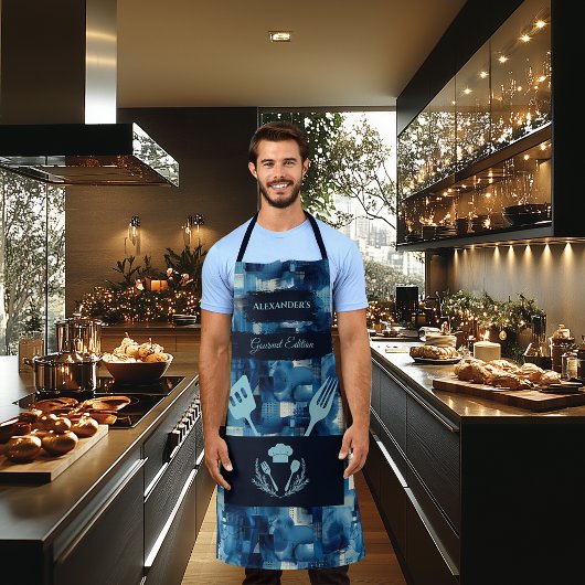 Tablier de gourmet abstrait bleu - Vêtements de cu
