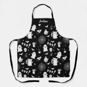 Tablier de Halloween noir et blanc mignon et effra (Recto)