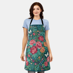 Tablier de jardin papillons pivoines abstraites