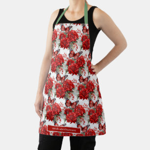 Tablier de jardinage floral papillon rouge