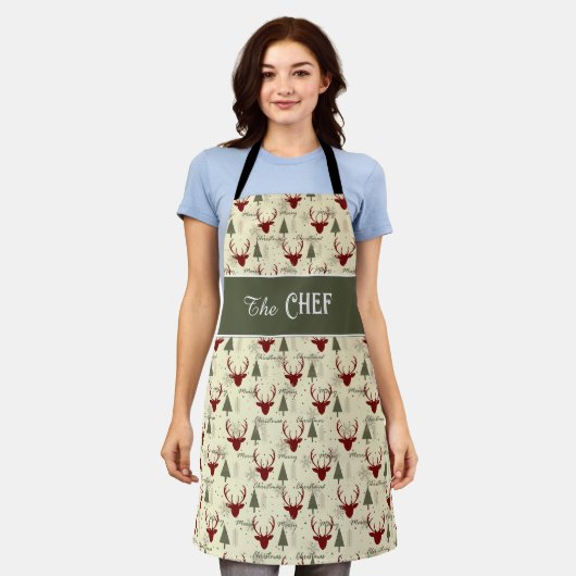 Tablier de Joie de Noël avec Cerfs et Arbres (Porté)
