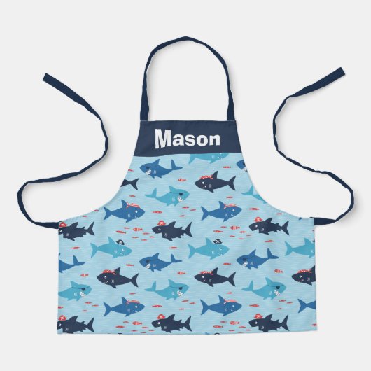 Tablier De mignons requins drôles avec des casquettes pira (Recto)