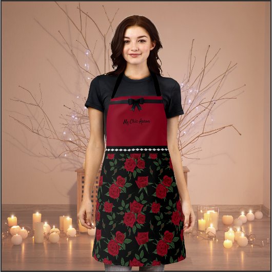 Tablier de mode de jardin de rose rouge et noir ch