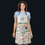 Tablier de monogramme floral florissant<br><div class="desc">L'élégant tablier de cuisine monogrammé présente un élégant motif floral de style vintage avec verdure et un emblème initial monogramme gratuit.</div>