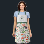 Tablier de monogramme floral florissant<br><div class="desc">L'élégant tablier de cuisine monogrammé présente un élégant motif floral de style vintage avec verdure et un emblème initial monogramme gratuit.</div>