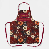 Tablier de Noël bordeaux foncé avec fleurs crème (Recto)