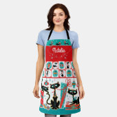 Tablier de Noël Chats Rétro - Personnalisable (Porté)