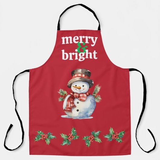 Tablier de Noël imprimé "Merry & Bright" (Recto)