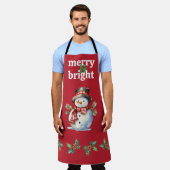 Tablier de Noël imprimé "Merry & Bright" (Porté)