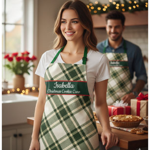 Tablier de Noël personnalisé à carreaux tartan rou