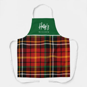 Tablier de Noël personnalisé à carreaux verts tend