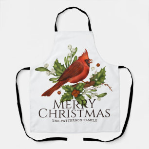 Tablier de Noël personnalisé au nom avec Cardinal