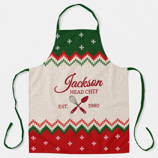 Tablier de Noël personnalisé avec motif de pull (Recto)