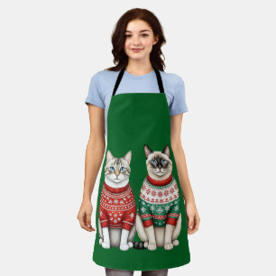 Tablier de Noël pour chat, chats tabby et siamois