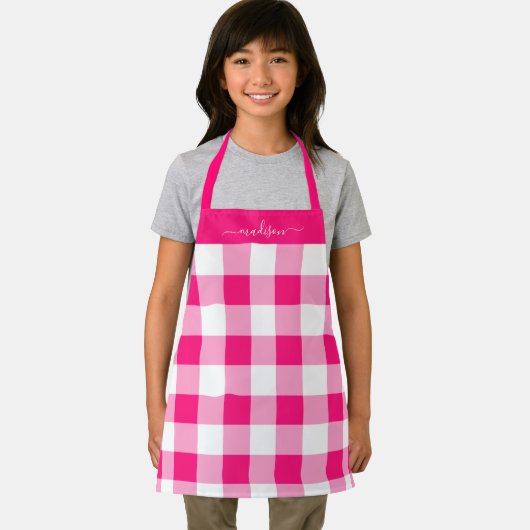 Tablier de nom de script magenta en vichy moderne (Insitu)