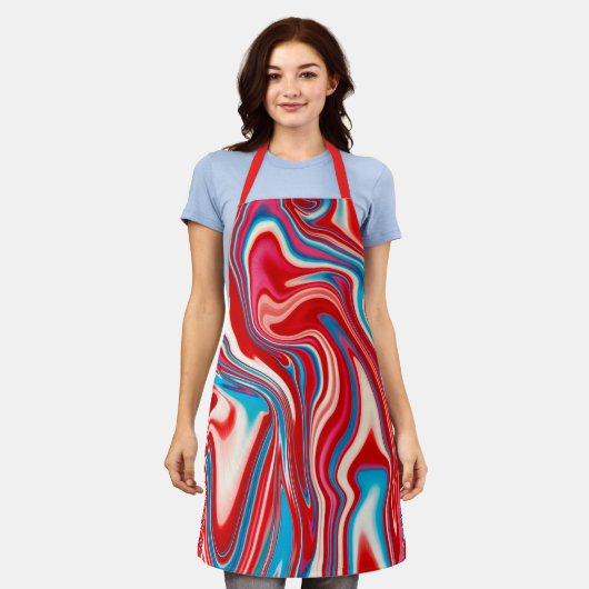 Tablier de peinture rouge blanc et bleu poursuivan (Porté)