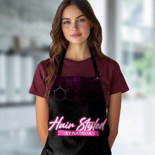 Tablier de styliste capillaire néon rose et noir