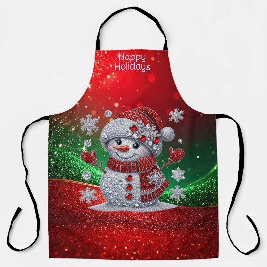Tablier de vacances bonhomme de neige Strass (Recto)
