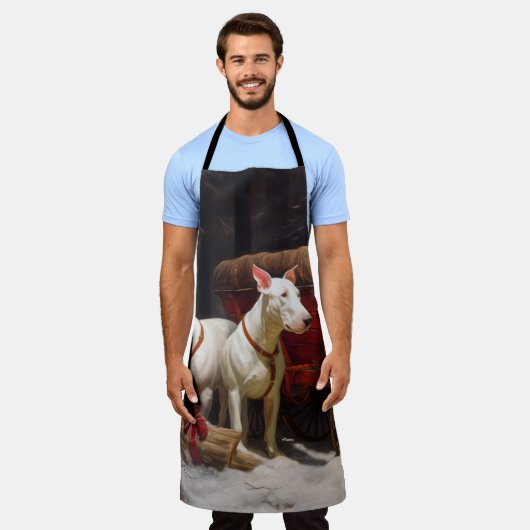 Tablier Décor de Noël Bull Terrier Snowy Sleigh (Porté)