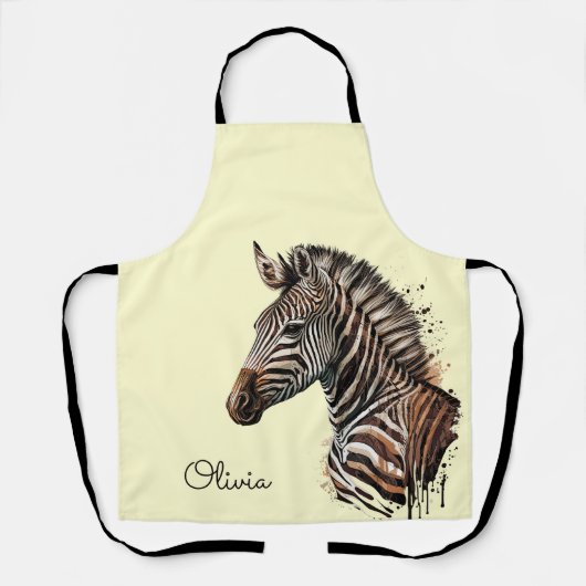 Tablier Décor de tête de zèbre aquarelle (Recto)