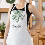 Tablier Décor vert Mistletoe personnalisé<br><div class="desc">Ce tablier de Noël est décoré avec des notes d'aquarelle et une typographie élégante. Facile à personnaliser. Parce que nous créons notre oeuvre,  vous ne trouverez pas cette image exacte d'autres designers. Aquarelle originale © Michele Davies.</div>