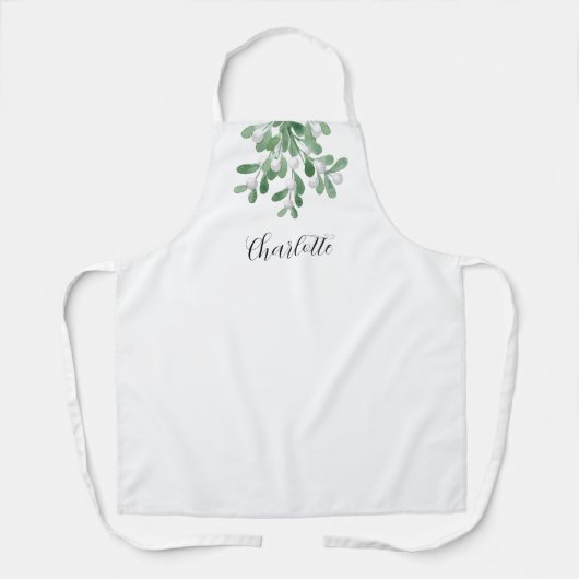 Tablier Décor vert Mistletoe personnalisé (Recto)