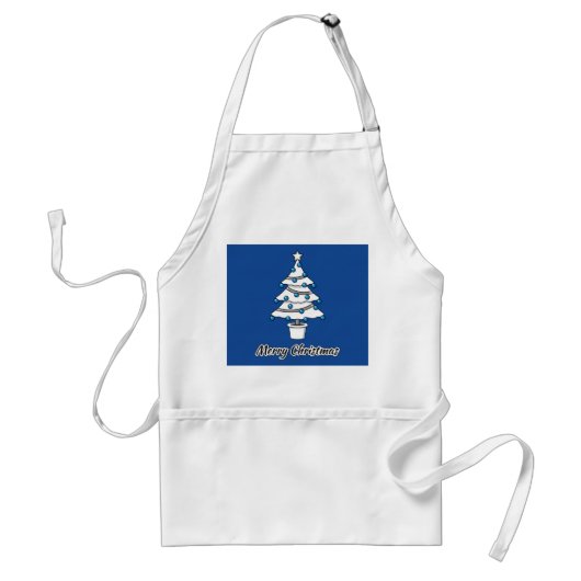Tablier Décorations Bleues Arbre de Noël Blanc - Joyeux No (Devant)