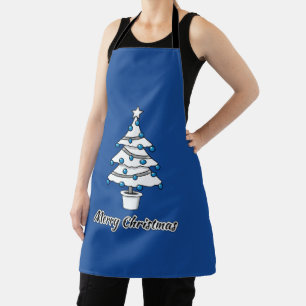 Tablier Décorations Bleues Arbre de Noël Blanc - Joyeux No