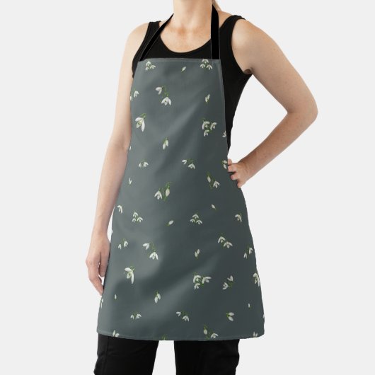 Tablier Deep Charcoal Japanese Snowdrop Floral Pattern (Insitu)
