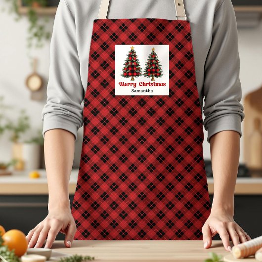 Tablier Delightful Buffalo Plaid Trees Personalized Xmas