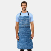 Tablier Dénim Bleu : Jeans Classique Texture. (Porté)