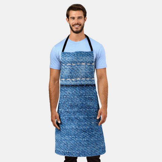 Tablier Dénim Bleu : Jeans Classique Texture. (Porté)