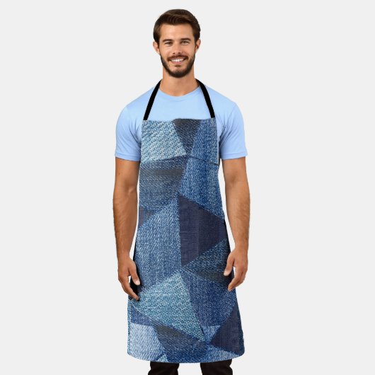 Tablier Denim Urban : Patchwork à rayures détendues. (Porté)
