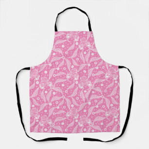 Tablier Dentelle florale blanche sur fond rose