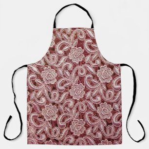 Tablier Dentelle rose, motif de roses anciennes.