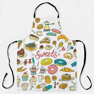 Tablier Des doodles colorés sucrent la nourriture sur le b