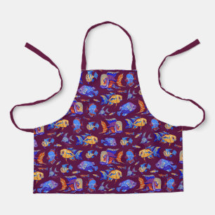 Tablier Des poissons tropicaux amusants sur le violet fonc