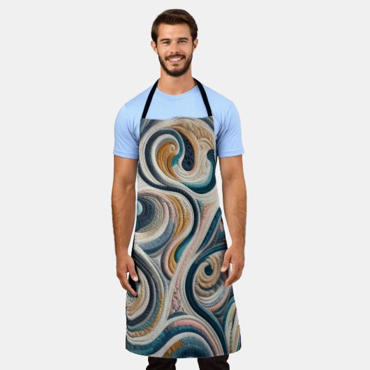 Tablier Design abstrait en or bleu courbé (Porté)