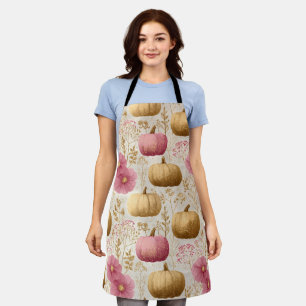 Tablier Design automne Citrouille or et rose