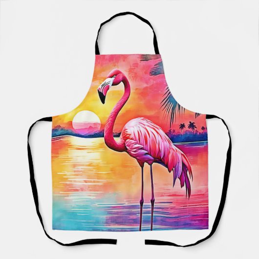 Tablier Design d'art Flamant rose Sunset (Recto)