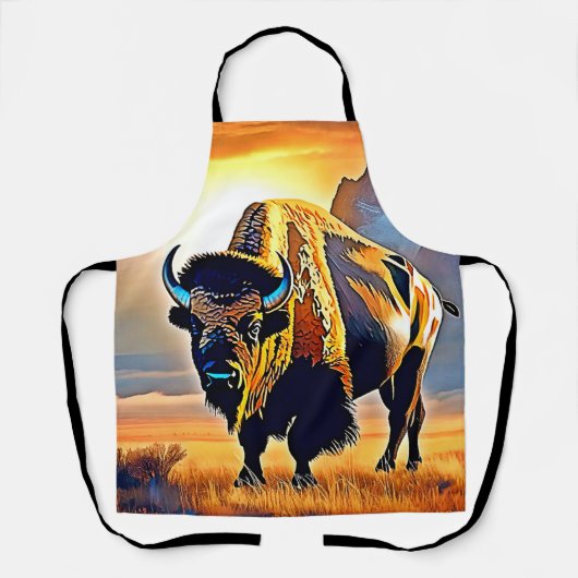 Tablier Design d'art Sunset Mountain Bison (Recto)