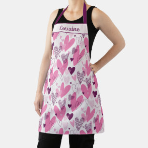 Tablier Design de coeur lunaire dans les tons rose et prun