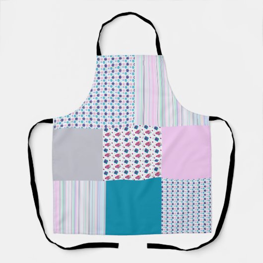 Tablier Design en Patchwork bleu et rose (Recto)