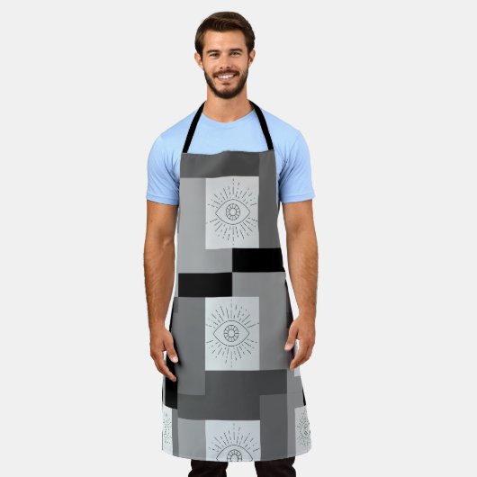 Tablier Design graphique noir, blanc et gris (Porté)