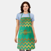Tablier Design Moderne Chic Vert Et Or Chevron (Porté)