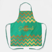 Tablier Design Moderne Chic Vert Et Or Chevron (Recto)