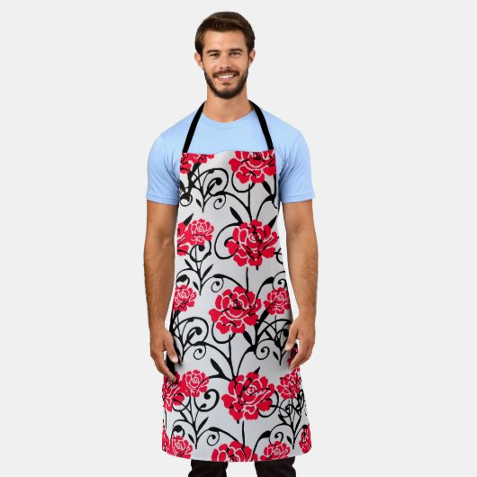 Tablier Design Motif d'illustrations de rose rouge (Porté)