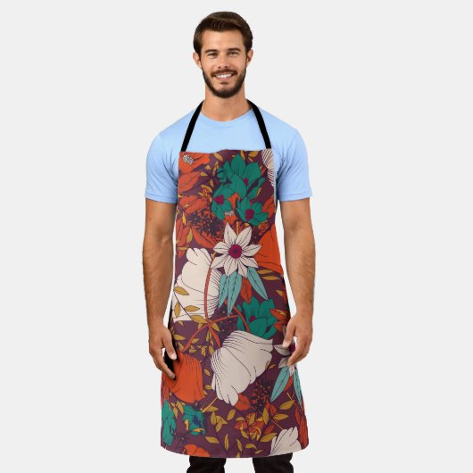 Tablier Design motif sans couture avec fleurs dessinées à (Porté)