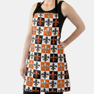 Tablier Design Orange Noir Blanc À damiers Fleur de lis