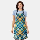 Tablier Design Plaid bleu jaune (Porté)